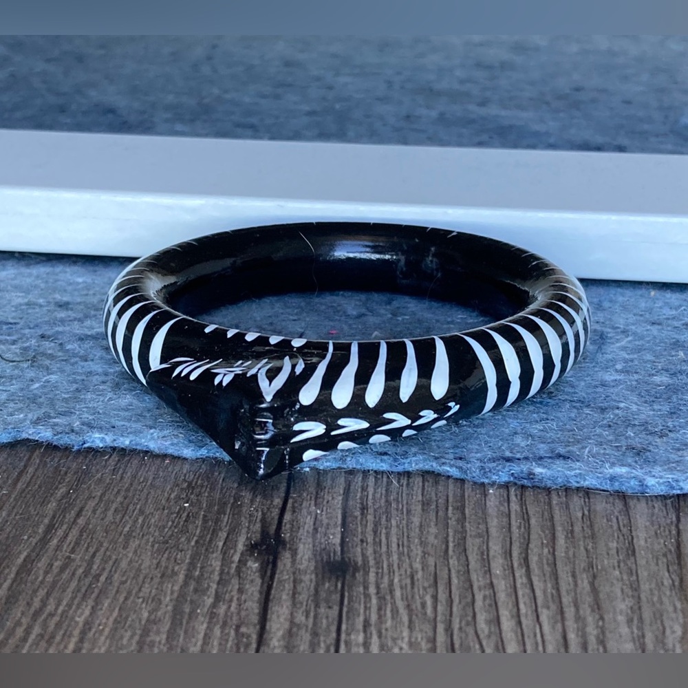 Vintage Hand Painted Zebra Wood Bangle Bracelet